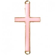 Metal connector charm Cross 46x23mm Gold - light pink